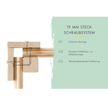 19 Millimeter Steckschraubsystem für einfache Selbstmontage und wasserabweisende Profilierung