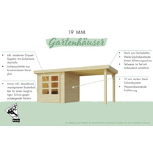 Gartenhaus aus Holz mit Doppelflügeltür und Vordach