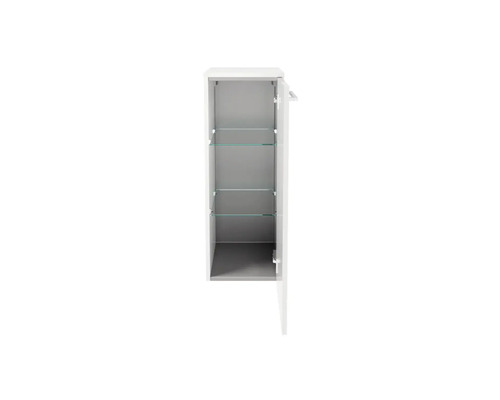 Offener weißer Spiegelschrank mit Glasböden