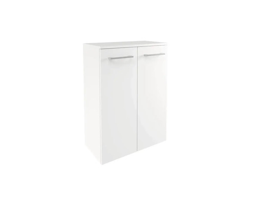 Midischrank Fackelmann Verona 60,2x82,6x32 cm weiß glanz mit Schublade innen Weißer Badezimmer-Waschbeckenunterschrank mit zwei Türen und Stangengriffen