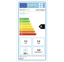 BluePalm Energielabel BPPAC7000FW mit Energieeffizienzklasse A, 2,1 Kilowatt, 2,6 EER und 65 Dezibel