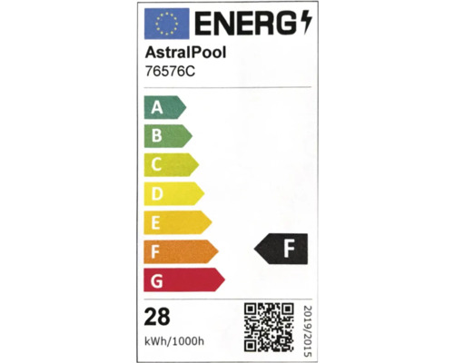 Energielabel von AstralPool mit der Energieeffizienzklasse F