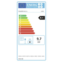 Energielabel des Panadero AB S.L. Luna Ofens mit der Energieeffizienzklasse A+ und einem Energieverbrauch von 9,7 Kilowatt.