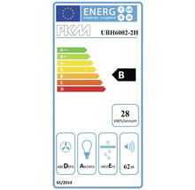 Energielabel für PKM UBH6002-2H mit Energieeffizienzklasse B, jährlichem Energieverbrauch von 28 Kilowattstunden und Lautstärke von 62 Dezibel