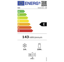 Energielabel PKM KS120.4A++EB mit Energieeffizienzklasse E, Stromverbrauch 143 Kilowattstunden pro Jahr, Gefrierfach 14 Liter, Kühlfach 104 Liter und Lautstärke 39 Dezibel