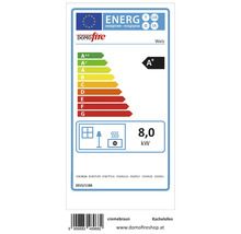 Energielabel für Kaminofen mit Energieeffizienzklasse A+ und 8,0 Kilowatt Heizleistung