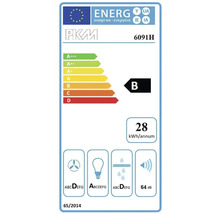 PKM Energieeffizienzlabel 6091H mit Energieeffizienzklasse B, jährlichem Energieverbrauch von 28 Kilowattstunden und einer Geräuschemission von 64 Dezibel