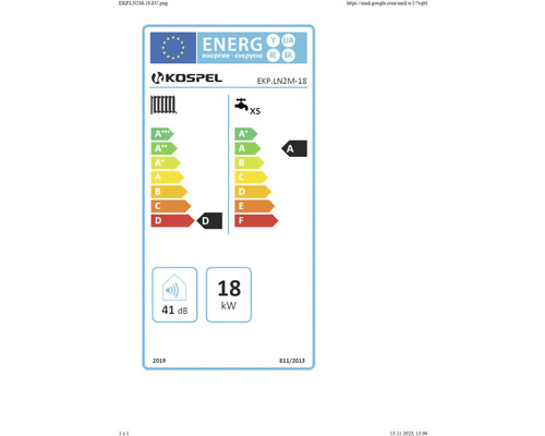 Energielabel Kospel mit Effizienzklasse A