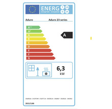 Aduro 23 Serie Energielabel mit Energieeffizienzklasse A und 6,3 Kilowatt Nennwärmeleistung