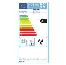 Energielabel für Kaminofen Meltemi Speckstein, Energieeffizienzklasse A, 8,4 Kilowatt