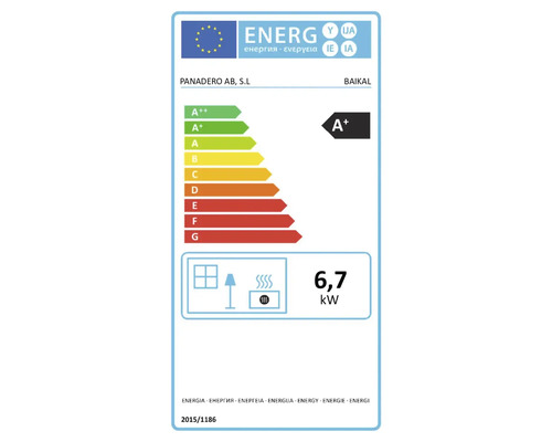 Energielabel für PANADERO AB, S.L BAIKAL mit Energieeffizienzklasse A+ und einem Energieverbrauch von 6,7 Kilowatt