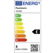 Energielabel der Europäischen Union für Paulmann 29280, Klasse E, 5 Kilowattstunden pro 1000 Stunden.