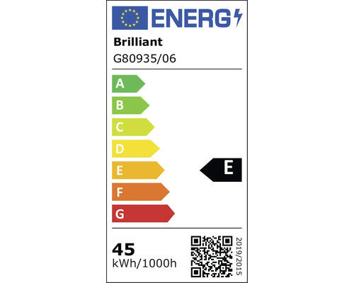 EU-Energielabel für Brilliant G80935/06, Energieeffizienzklasse E, Energieverbrauch 45 Kilowattstunden pro 1000 Stunden.