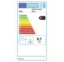 Europäisches Energielabel für ROWI HPO 9/1 Ovale Nova, Energieeffizienzklasse A plus, Wärmeleistung 8,7 Kilowatt.