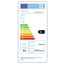 EU-Energielabel für Backofen PKM BIC4 GKU-IX-2, Energieeffizienzklasse A, Volumen 54 Liter, Energieverbrauch 0,74 Kilowattstunden pro Zyklus.