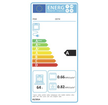 EU-Energielabel für PKM Backofen EB7IX, Energieeffizienzklasse A, Garraumvolumen 64 Liter, Energieverbrauch 0,66 bis 0,82 Kilowattstunden pro Zyklus.