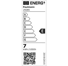 Energielabel Paulmann Modell 29285. Energieeffizienzklasse E auf einer Skala von A bis G. Energieverbrauch 7 Kilowattstunden pro 1000 Stunden.