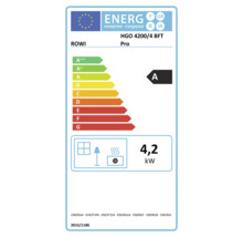 EU-Energielabel für Rowi HGO 4200/4 BFT Pro, Energieeffizienzklasse A, Wärmeleistung 4,2 Kilowatt.