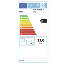 EU-Energielabel für ROWI HGH 30000/5 R Inox mit Energieeffizienzklasse A und einer Leistung von 33,0 Kilowatt.