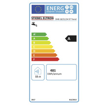 EU-Energielabel für Stiebel Eltron DHB 18/21/24 ST Trend, Energieeffizienzklasse A, 481 Kilowattstunden pro Jahr, 15 Dezibel.