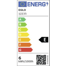 Europäisches Energieeffizienzlabel von Eglo, Modell 12235, Energieklasse E, Verbrauch 6 Kilowattstunden pro 1000 Stunden.