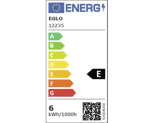 Europäisches Energieeffizienzlabel von Eglo, Modell 12235, Energieklasse E, Verbrauch 6 Kilowattstunden pro 1000 Stunden.