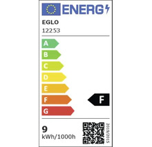 EU Energielabel für EGLO 12253, Energieeffizienzklasse F, Energieverbrauch 9 Kilowattstunden pro 1000 Stunden.