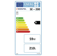 Energielabel für Kospel SE-200, Energieeffizienzklasse B, 59 Watt, 210 Liter.