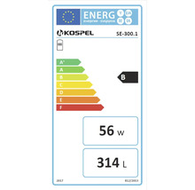 Europäisches Energielabel für Kospel SE-300.1, Energieeffizienzklasse B, Warmhalteverlust 56 Watt, Speichervolumen 314 Liter.