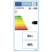 Europäisches Energielabel für Kospel SE-500, Energieeffizienzklasse C, Warmhalteverlust 83 Watt, Speichervolumen 485 Liter.