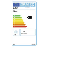 AEG Logo, Energielabel für Hoz 5 Comfort, Energieeffizienzklasse A, Lastprofil XXS, 480 Kilowattstunden pro Jahr, 15 Dezibel.