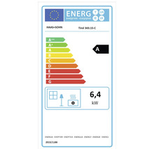 EU-Energielabel Haas+Sohn Tirol 343.15-C, Energieeffizienzklasse A, Wärmeleistung 6,4 Kilowatt.