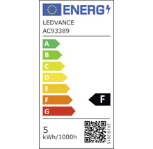 Europäisches Energielabel für Ledvance AC93389, Energieeffizienzklasse F, 5 Kilowattstunden pro 1000 Stunden.