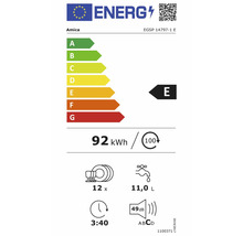 EU-Energielabel Amica EGSP 14797-1 E: Klasse E, 92 Kilowattstunden pro 100 Zyklen, 12 Gedecke, 11,0 Liter, 3 Stunden 40 Minuten, 49 Dezibel, Klasse C.