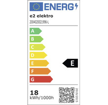 Europäisches Energielabel für e2 elektro 2004020021996-L. Energieeffizienzklasse E auf Skala A bis G. 18 Kilowattstunden pro 1000 Stunden.