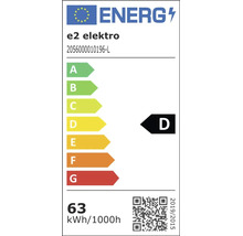 EU-Energielabel für e2 elektro Modell 2056000010196-L, Energieeffizienzklasse D, Energieverbrauch 63 Kilowattstunden pro 1000 Stunden.