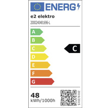 Europäisches Energielabel für e2 elektro. Energieeffizienzklasse C. Energieverbrauch 48 Kilowattstunden pro 1000 Stunden.