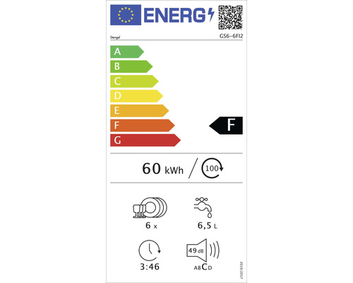 EU Energieeffizienzlabel Stengel Geschirrspüler GS6 6FI2 Klasse F