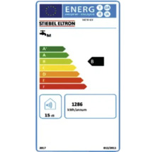 EU-Energielabel für Stiebel Eltron Warmwasserspeicher mit Energieeffizienzklasse B, 1286 kWh pro Jahr und 15 dB.