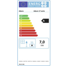 EU Energieeffizienzlabel für Aduro 17 Serie Kaminofen mit Energieeffizienzklasse A und 7,0 Kilowatt Nennwärmeleistung.