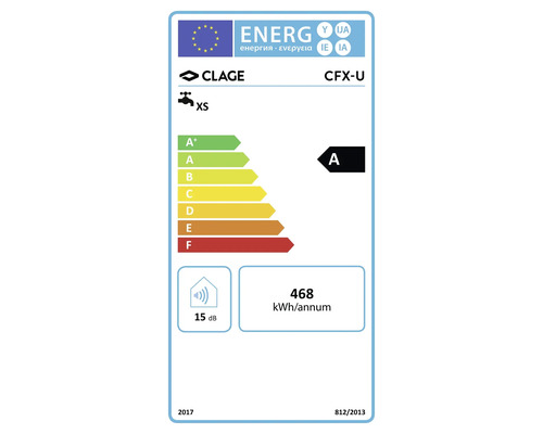 EU Energieeffizienzlabel für Clage Durchlauferhitzer CFX U mit Energieeffizienzklasse A