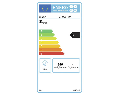 EU Energieeffizienzlabel für Clage Durchlauferhitzer mit Energieeffizienzklasse B und 15 Dezibel Schallleistungspegel