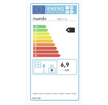 EU Energieeffizienzlabel für FreePoint ROXY 7 T2 Ofen mit Energieeffizienzklasse A plus und 6,9 Kilowatt Nennwärmeleistung.