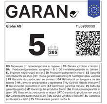 Herstellergarantie von fünf Jahren für Grohe Produkte mit Symbol für Herstellergarantie.