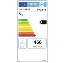 Energielabel Kospel EPO2-5, Energieeffizienzklasse A, jährlicher Energieverbrauch 466 Kilowattstunden, Geräuschemission 15 Dezibel
