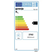 Energielabel für Gorenje TG 101 Warmwasserspeicher mit Energieeffizienzklasse C, jährlichem Energieverbrauch von 2762 Kilowattstunden und Geräuschentwicklung von 15 Dezibel