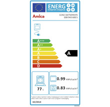 Amica Energieetikett für Backofen mit Energieeffizienzklasse A und einem Volumen von 77 Liter