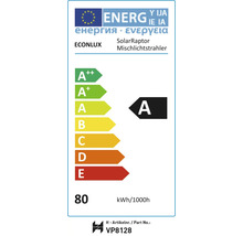 Energielabel für SolarRaptor Mischlichtstrahler mit der Energieeffizienzklasse A und einem Verbrauch von 80 kWh pro 1000 Stunden