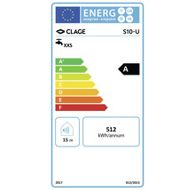 Clage Energieetikett mit Energieeffizienzklasse A und einem jährlichen Energieverbrauch von 512 Kilowattstunden