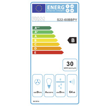 PKM Energielabel mit Energieeffizienzklasse B, jährlichem Energieverbrauch von 30 Kilowattstunden und einem Geräuschpegel von 64 Dezibel